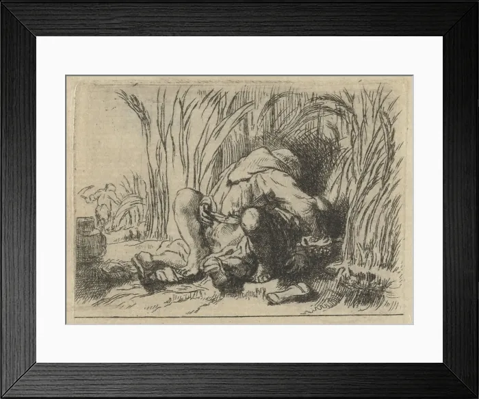 Framed Print : The Monk in the Corn, by Rembrandt van Rijn, 1646, Dutch print, etching and drypoint on paper. This is one Rembrandt's few erotic works Framed Print : The Monk in the Corn, by Rembrandt van Rijn, 1646, Dutch print, etching and drypoint on paper. This is one Rembrandt's few erotic works