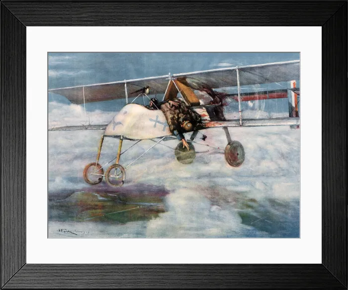 Framed Print : French Sgt. Niox pilots to a safe landing while holding his dead comrade. WW1. 1915. (BSLOC_2012_4_79)