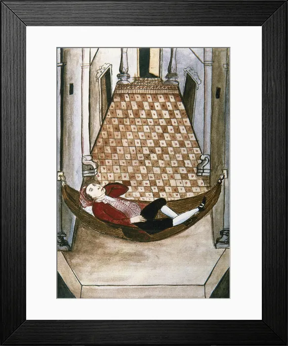 Framed Print : MARTiNEZ COMPAnoN Y BUJANDA, Baltasar Jaime (1735-1797). Trujillo del Peru en el siglo XVIII. 1782 - 1785. Vol. II. Illustration 7. Spaniard in a hammock. Engraving; Watercolour Framed Print : MARTiNEZ COMPAnoN Y BUJANDA, Baltasar Jaime (1735-1797). Trujillo del Peru en el siglo XVIII. 1782 - 1785. Vol. II. Illustration 7. Spaniard in a hammock. Engraving; Watercolour