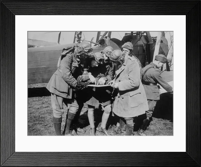 Framed Print : British WW1 flyers consultation prior to taking to the air. 1915-18. (BSLOC_2012_4_73)