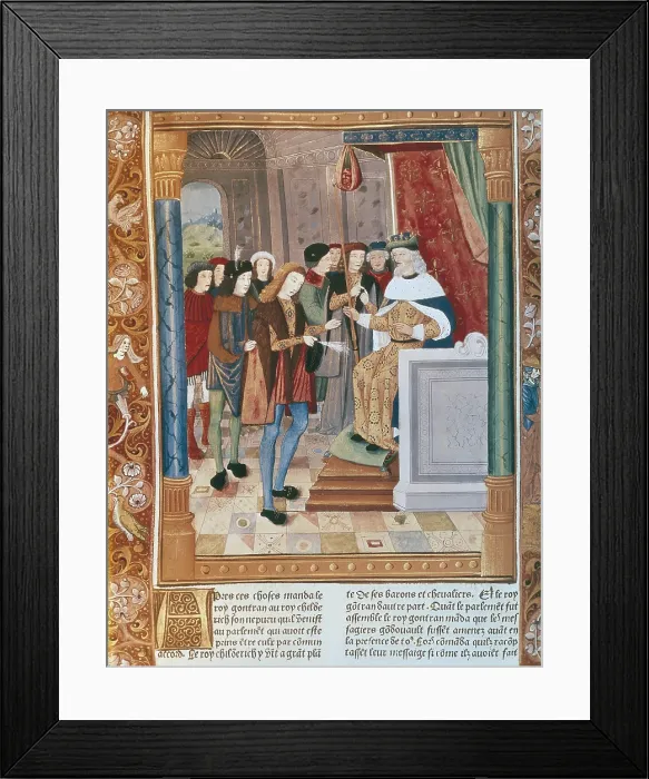 Framed Print : GONTRAN I (545-592). King of Burgundy and Orleans (561-592). The king with his son Childebert II and some other knights Framed Print : GONTRAN I (545-592). King of Burgundy and Orleans (561-592). The king with his son Childebert II and some other knights