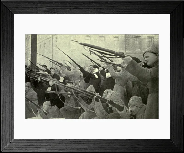 Framed Print : National militia firing on a Czarist police position during Russian Revolution. 1917. (BSLOC_2013_4_215)