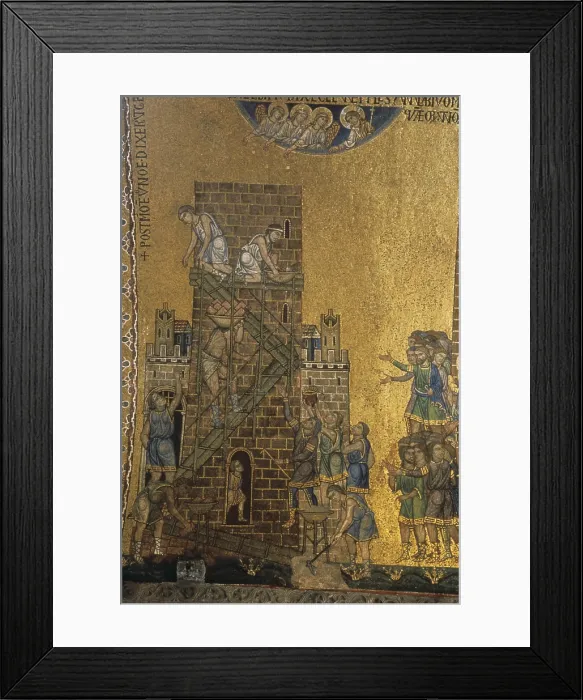 Framed Print : Building of the Tower of Babel, by Unknown Artist, 1215 - 1280, 13th Century, mosaic - Italy, Veneto, Venice, Saint Mark's Basilica. Detail