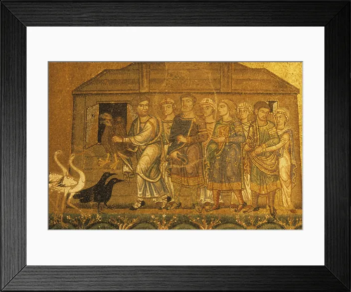 Framed Print : Noah Brings the Animals in the Ark, by Unknown Artist, 1215 - 1280, 13th Century, mosaic - Italy, Veneto, Venice, Saint Mark's Basilica. Detail Framed Print : Noah Brings the Animals in the Ark, by Unknown Artist, 1215 - 1280, 13th Century, mosaic - Italy, Veneto, Venice, Saint Mark's Basilica. Detail