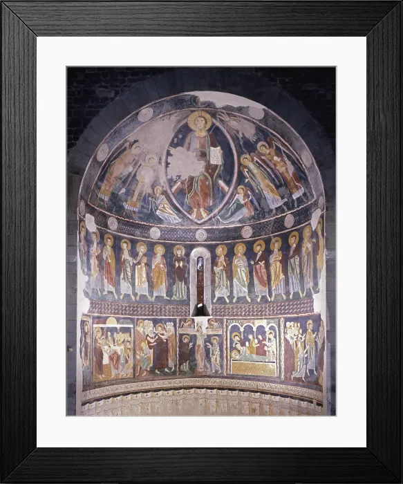 Framed Print : Apse Frescoes, by Unknown Artist, 12th Century, fresco - Italy, Sardinia, Codrongianos, Church of the Holy Trinity in Saccargia. Whole artwork view