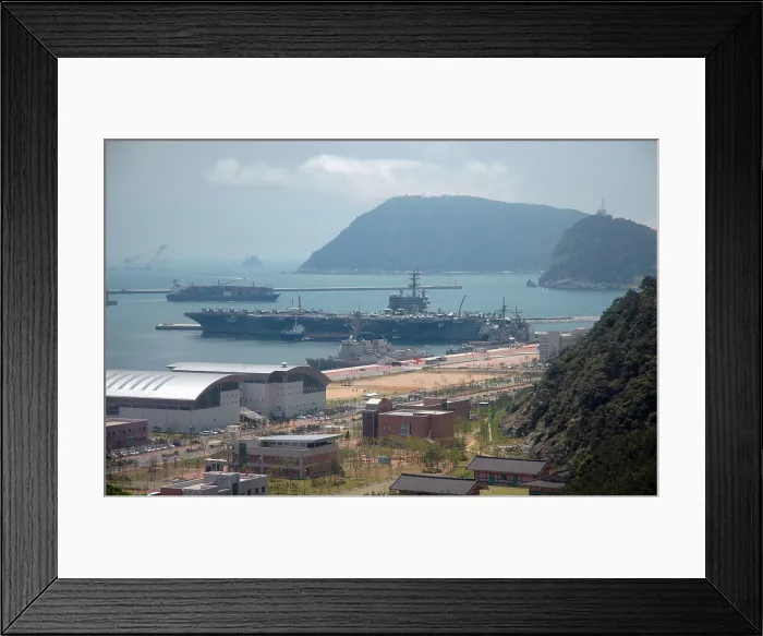 Framed Print : USS Ronald Reagan sits moored pier side Pusan South Korea while on a routine 7th Fleet deployment. July 17 2008. (BSLOC_2011_12_204) Framed Print : USS Ronald Reagan sits moored pier side Pusan South Korea while on a routine 7th Fleet deployment. July 17 2008. (BSLOC_2011_12_204)