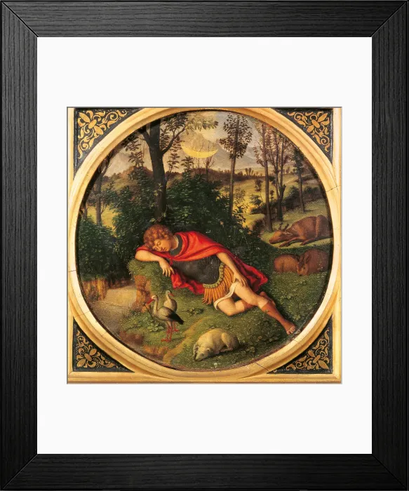 Framed Print : The Sleep of Endymion, by Giovanni Battista Cima da Conegliano known as Cima da Conegliano, 1500 - 1509 about, 16th Century, oil on panel, cm 24, 6 x 25, 5 - Italy, Emilia Romagna