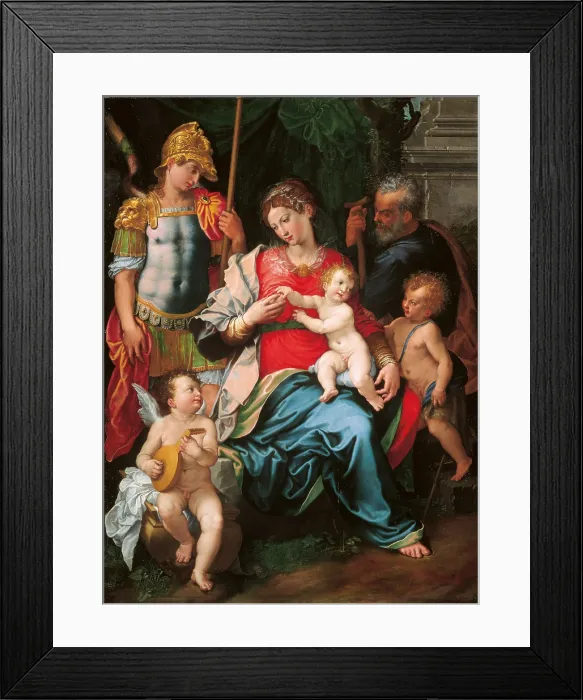 Framed Print : Madonna with Child and Sts Michael the Archangel, Joseph and Young St John, by Girolamo Siciolante known as Sermoneta, 1545, 16th Century, oil on panel, cm 169 x 125 - Italy