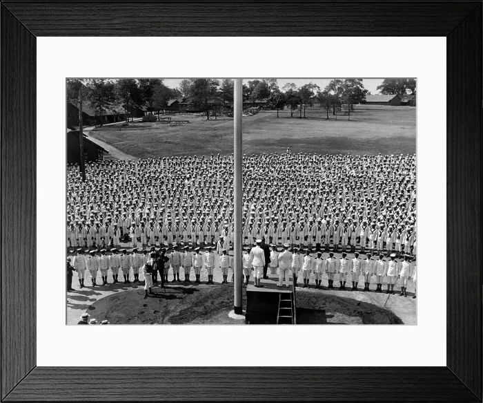 Framed Print : Secretary of the Navy Daniels making a patriotic speech to the officers and men of the Pelham Bay Naval Training Station on July 4, 1918 during World War I