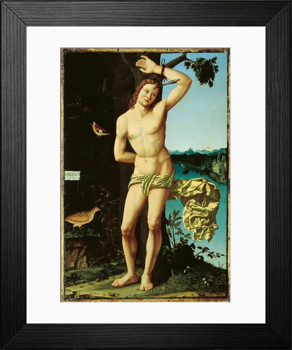 Framed Print : St Sebastian, by Josaphat Araldi, 1519 - 1520 about, 16th Century, oil on panel, cm 87 x 57, 8 - Italy, Emilia Romagna, Parma, National Gallery. All Framed Print : St Sebastian, by Josaphat Araldi, 1519 - 1520 about, 16th Century, oil on panel, cm 87 x 57, 8 - Italy, Emilia Romagna, Parma, National Gallery. All