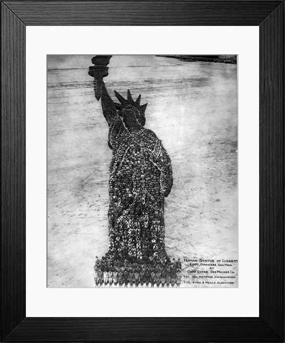 Framed Print : Human Statue of Liberty formed by 1, 800 Officers and Men at Camp Dodge, Des Moines, Iowa. World War I era photo by Mole & Thomas