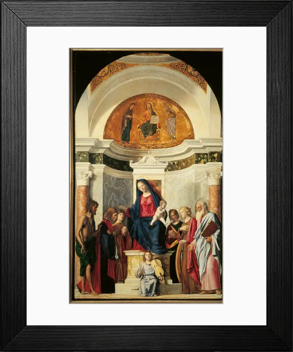 Framed Print : Pala Montini (Madonna with Child among Sts John the Baptist, Cosmas, Damian, Apollonia, Catherine and Paul), by Giovanni Battista Cima da Conegliano known as Cima da Conegliano