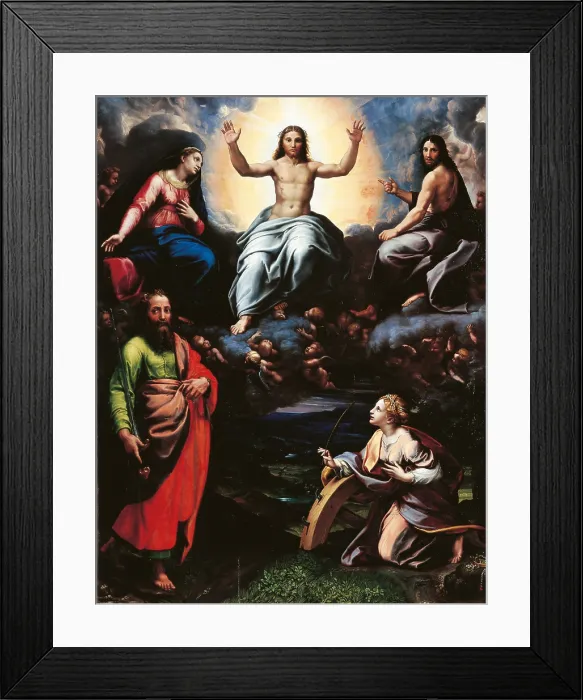 Framed Print : The Deisis with Sts Paul and Catherine, by Giulio Pippi known as Giulio Romano, 1520 about, 16th Century, oil on panel, cm 122 x 98 - Italy, Emilia Romagna, Parma