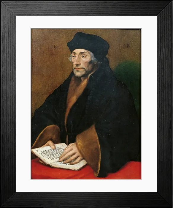 Framed Print : Erasmus of Rotterdam, by Hans il Giovane Holbein, 1530, 16th Century, oil on panel, cm 35, 5 x 26, 5 - Italy, Emilia Romagna, Parma, National Gallery. All