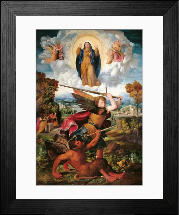 Framed Print : The Archangel Michael and the Devil, by Giovanni Luteri know as Dosso Dossi, Battista Dossi, 1533 - 1534, 16th Century, oil on panel, cm 243 x 166 - Italy, Emilia Romagna, Parma Framed Print : The Archangel Michael and the Devil, by Giovanni Luteri know as Dosso Dossi, Battista Dossi, 1533 - 1534, 16th Century, oil on panel, cm 243 x 166 - Italy, Emilia Romagna, Parma