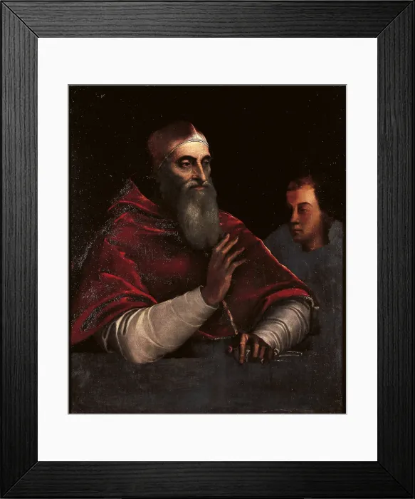 Framed Print : Portrait of Pope Paul III Farnese with a Grandson (probably Alessandro Farnese or Ottavio), by Sebastiano Luciani known as Sebastiano del Piombo, 1534 about, 16th Century