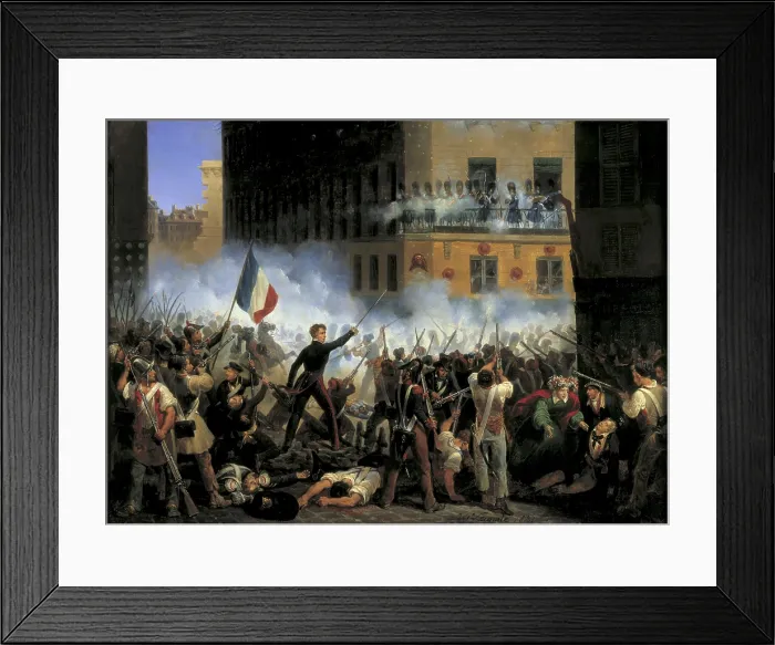 Framed Print : LECOMTE, Hippolyte (1781-1857). Fight at Rohan street, 29th July 1830. 1831. Scene of the July Revolution in Paris (1830). Oil on canvas. FRANCE. Paris