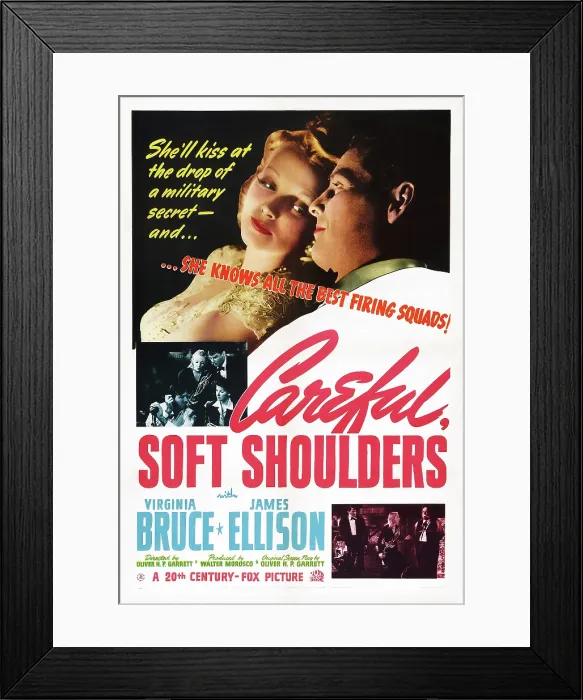 Framed Print : CAREFUL, SOFT SHOULDERS, (aka CAREFUL SOFT SHOULDER), US poster art, top from left: Virginia Bruce, James Ellison, 1942