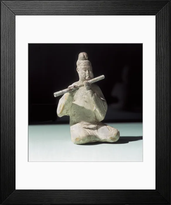 Framed Print : Musician Playing the Dizi. 618 - 907. Chinese art. Tang period. Ceramics. CHINA. Beijing. Museum of History of China. Proc: CHINA. Xian. - J