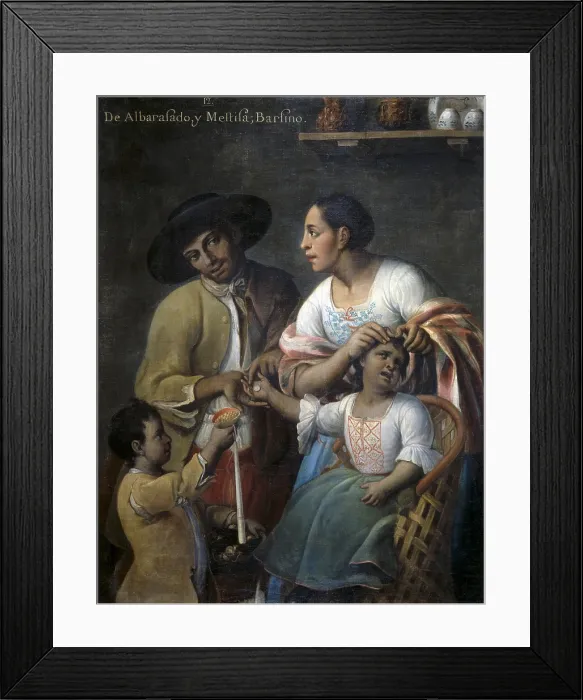 Framed Print : CABRERA, Miguel (1695-1768). From Albarazado and Mestiza, Barcino. 1763. Painting num. 12. Casta paintings. Mexican school. Colonial baroque. Oil on canvas. SPAIN. Madrid Framed Print : CABRERA, Miguel (1695-1768). From Albarazado and Mestiza, Barcino. 1763. Painting num. 12. Casta paintings. Mexican school. Colonial baroque. Oil on canvas. SPAIN. Madrid
