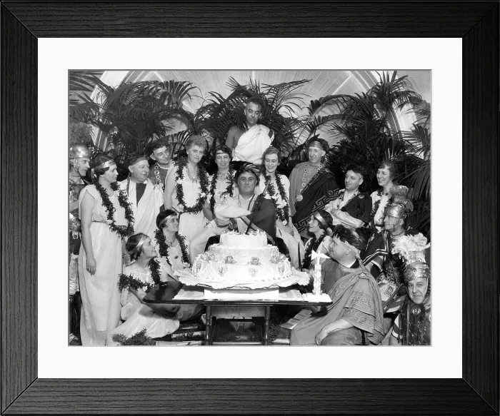 Framed Print : FDR celebrating his 52nd birthday at a toga party. Jan. 30, 1934
