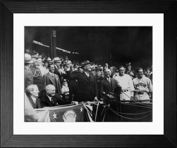 Framed Print : President Franklin Roosevelt throws the first pitch of the 1934 baseball season. Washington, D.C. April 24. (BSLOC_2013_5_109) Framed Print : President Franklin Roosevelt throws the first pitch of the 1934 baseball season. Washington, D.C. April 24. (BSLOC_2013_5_109)