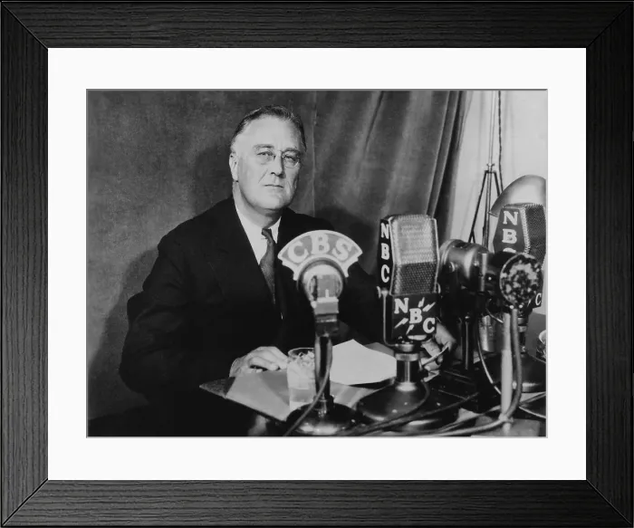 Framed Print : President Franklin Roosevelt delivering a Fireside Chat on Sept. 30, 1934. He addressed economic issues, particularly the NRA, National Recovery Administration. (BSLOC_2013_5_110)