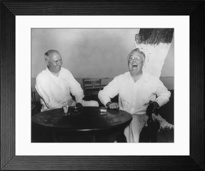 Framed Print : Franklin Roosevelt, laughing, with James Farley, at Jefferson Island, La. 1930s Framed Print : Franklin Roosevelt, laughing, with James Farley, at Jefferson Island, La. 1930s