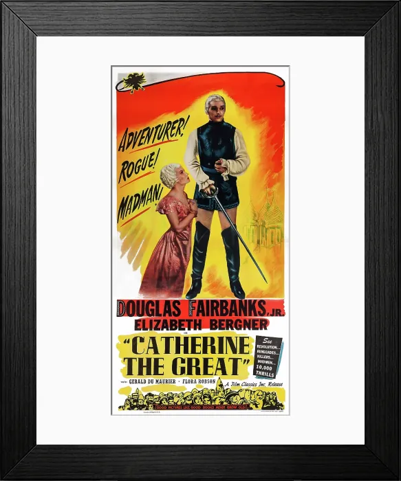 Framed Print : CATHERINE THE GREAT, (aka THE RISE OF CATHERINE THE GREAT), US poster, from left: Elisabeth Bergner, Douglas Fairbanks Jr. 1934 Framed Print : CATHERINE THE GREAT, (aka THE RISE OF CATHERINE THE GREAT), US poster, from left: Elisabeth Bergner, Douglas Fairbanks Jr. 1934