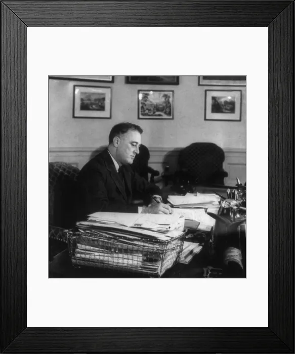 Framed Print : Franklin Roosevelt, at work during his first term in office. Ca. 1933-35. (BSLOC_2013_5_113)