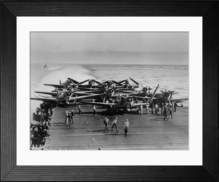 Framed Print : Battle of Midway, June 4-6, 1942 during World War 2. TBD-1 torpedo bombers on the USS Enterprise begin their launch to attack four Japanese aircraft carriers on June 4, 1942