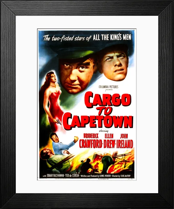 Framed Print : CARGO TO CAPETOWN, US poster, from left: Ellen Drew, Broderick Crawford, John Ireland, 1950