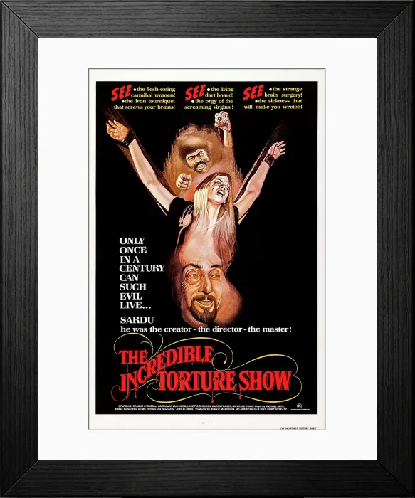 Framed Print : BLOODSUCKING FREAKS, (aka THE INCREDIBLE TORTURE SHOW), US poster art, from top: Luis De Jesus, Jennifer Stock, Seamus O'Brien, 1976 Framed Print : BLOODSUCKING FREAKS, (aka THE INCREDIBLE TORTURE SHOW), US poster art, from top: Luis De Jesus, Jennifer Stock, Seamus O'Brien, 1976
