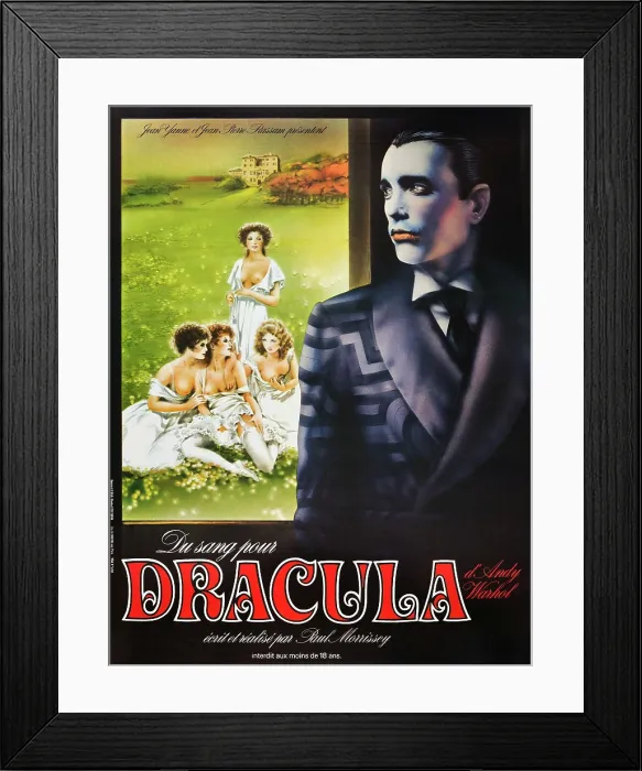 Framed Print : ANDY WARHOL'S DRACULA, (aka BLOOD FOR DRACULA), right: Udo Kier on French poster art, 1974 Framed Print : ANDY WARHOL'S DRACULA, (aka BLOOD FOR DRACULA), right: Udo Kier on French poster art, 1974