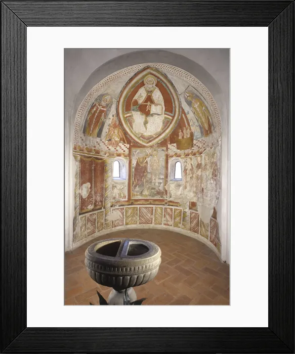 Framed Print : Frescoes of the apse, by Unknown Artist, 15th Century, fresco - Italy, Lombardy, Sesto Calende, Abbey of Saint Donato. Whole artwork view