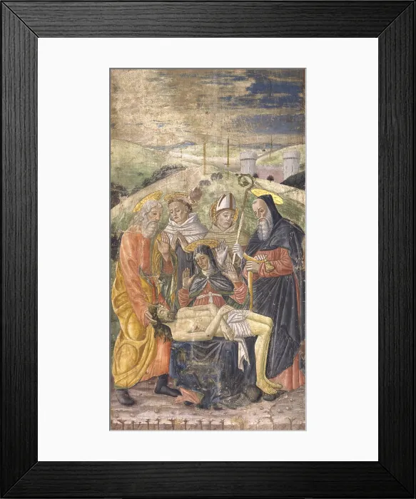 Framed Print : Piet with Saints, by Unknown Artist, 15th Century, fresco - Italy, Lombardy, Pavia, Church of Saint Mary of the Carmine. Whole artwork view. Piet with Saints, probably St Framed Print : Piet with Saints, by Unknown Artist, 15th Century, fresco - Italy, Lombardy, Pavia, Church of Saint Mary of the Carmine. Whole artwork view. Piet with Saints, probably St