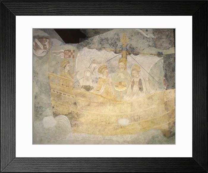 Framed Print : Match of tarot cards on board of a vessel, by Unknown Artist, 11th Century, fresco - Italy, Lombardy, Masnago, Castiglioni Mantegazza Casle. Detail