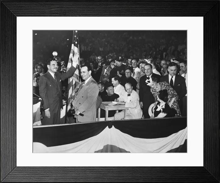 Framed Print : Thomas Dewey, waving before the Republican National Convention in the Chicago Stadium. He would lose the 1948 Presidential election to Harry Truman. June 28, 1948