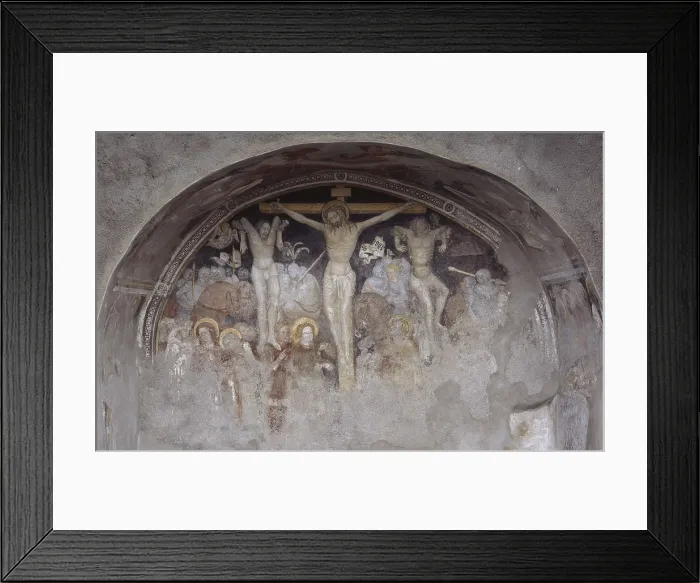 Framed Print : Crucifixion, by Unknown Artist, 15th Century, fresco - Italy, lombardy, Cerete Alto, former Church of Saints James and Philip. Detail