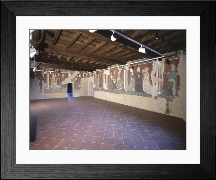 Framed Print : Hall of Vices and Virtues, by Unknown Artist, 15th Century, fresco - Italy, Lombardy, Varese, Castiglioni Mantegazzai Castle. Whole artwork view
