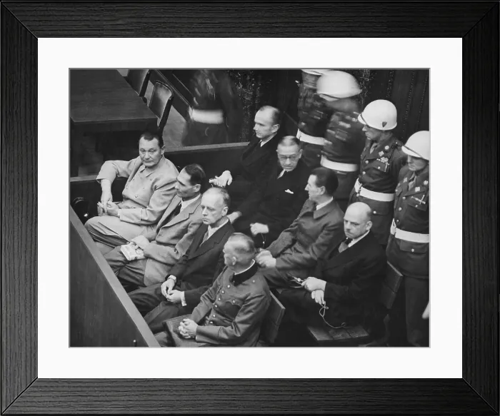Framed Print : Herman Goering, Rudolf Hess, Joachim von Ribbentrop, and Wilhelm Keitel in the dock at Nuremberg. Nov. 1945-Oct. 1946. (BSLOC_2014_13_4) Framed Print : Herman Goering, Rudolf Hess, Joachim von Ribbentrop, and Wilhelm Keitel in the dock at Nuremberg. Nov. 1945-Oct. 1946. (BSLOC_2014_13_4)