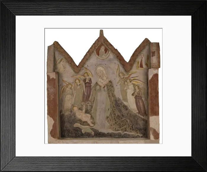 Framed Print : Triptych, by Unknown Artist, 1450, 15th Century, fresco with earthenware frame - Italy, Lombardy, Carpenedolo, Romanesque Church of Saint Mary in Carpino. Whole artwork view Framed Print : Triptych, by Unknown Artist, 1450, 15th Century, fresco with earthenware frame - Italy, Lombardy, Carpenedolo, Romanesque Church of Saint Mary in Carpino. Whole artwork view