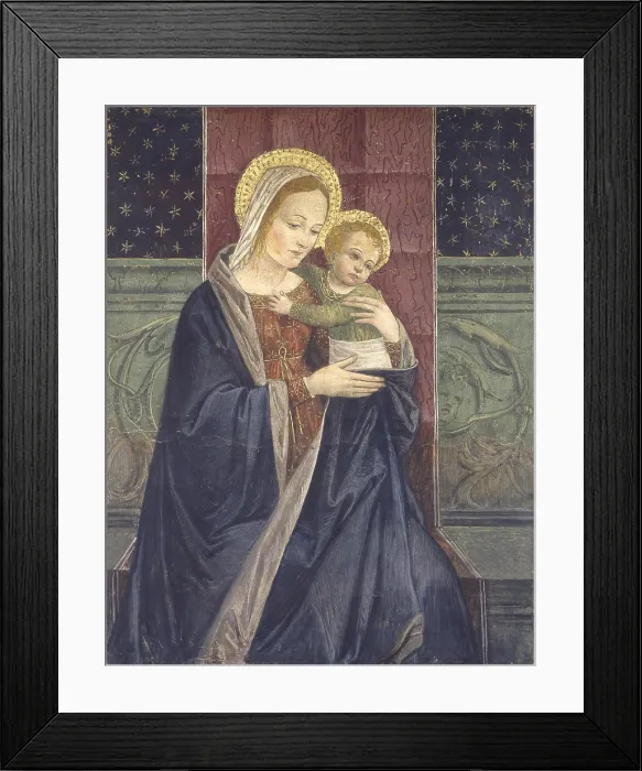 Framed Print : Enthroned Madonna with Child, by Unknown Artist, 15th Century, fresco - Italy, Lombardy, Lodi, Sanctuary of the Encrowned. Whole artwork view