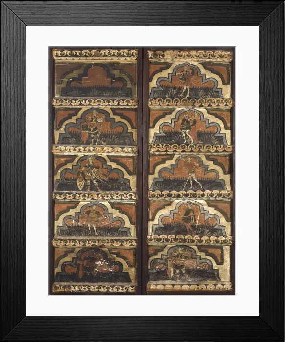 Framed Print : Hunting Scenes with Armed, by Unknown Artist, 15th Century, boards - Italy, Lombardy, Lodi, Civic Museum. Whole artwork view