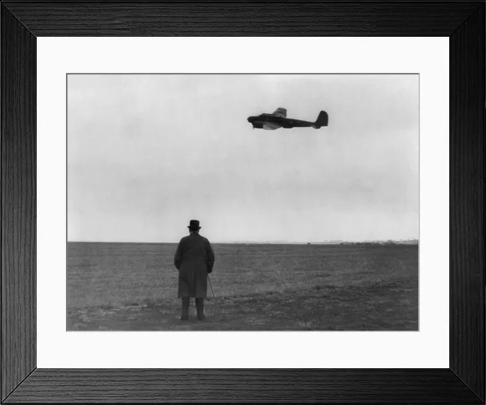 Framed Print : Winston Churchill, photographed from behind, watching B-17 Flying Fortress in flight. July 1940. World War 2. (BSLOC_2014_8_180)