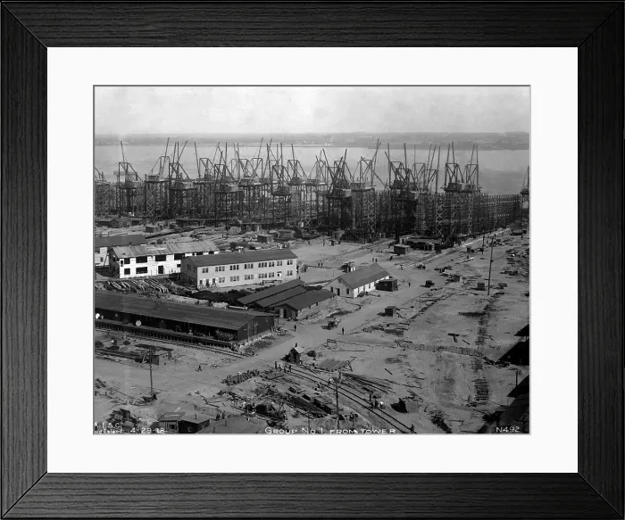 Framed Print : U.S. Navy at Hog Island Shipyard, Philadelphia. World War I. April 29, 1918