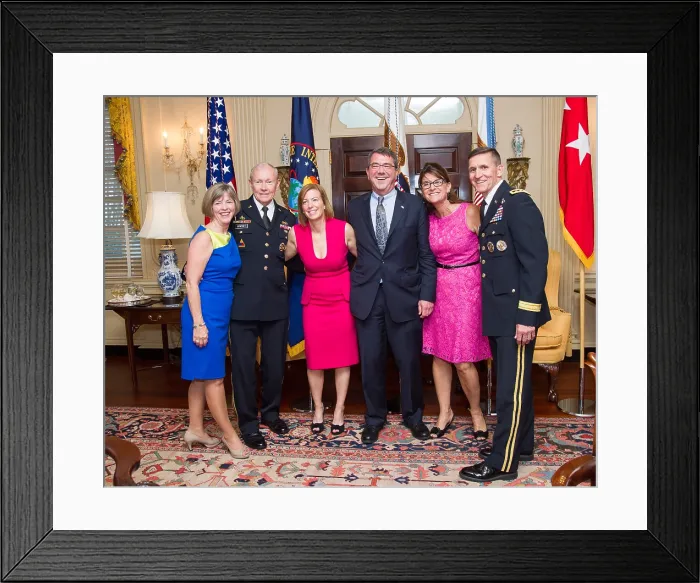 Framed Print : Happy chief defenders of the US with their wives at a reception on June 11, 2013. At the State Dept. event, foreign defense attaches met US Department of Defense leadership