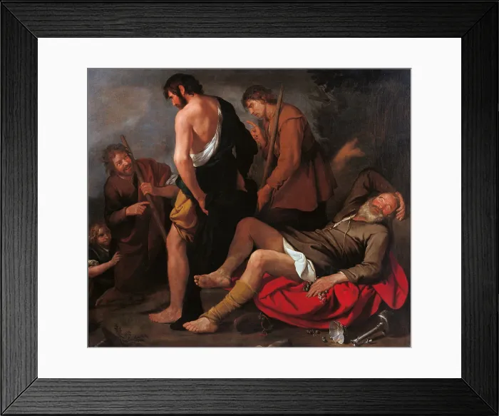 Framed Print : Drunkenness of Noah, by Giovanni Andrea De Ferrari, 1630 - 1640 about, 17th Century, oil on canvas, cm 171 x 198 - Italy, Emilia Romagna, Parma, National Gallery. All