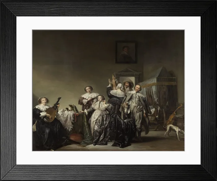Framed Print : Gallant Company, by Pieter Codde, 1633, Dutch painting, oil on panel. The painting has a double meaning Framed Print : Gallant Company, by Pieter Codde, 1633, Dutch painting, oil on panel. The painting has a double meaning