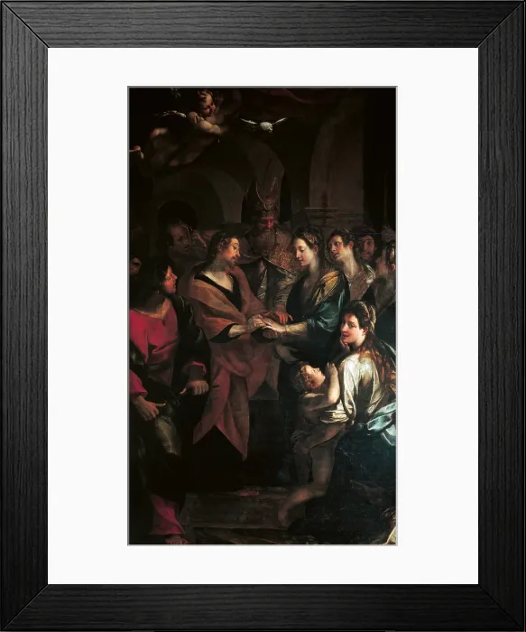 Framed Print : Marriage of the Virgin, by Giulio Cesare Procaccini, 1617 about, 17th Century, oil on canvas, cm 375 x 227 - Italy, Emilia Romagna, Parma, National Gallery. All